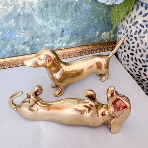 Pair Vintage Solid Brass Dachshund Figurines  Weiner Dogs Paperweight